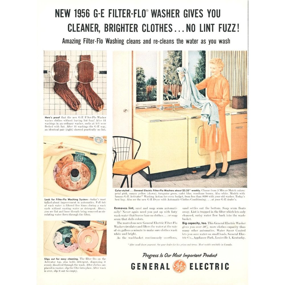 1956 GE General Electric Filter-Flo Washer Washing Machine Vintage Print Ad 50s